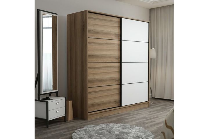 Medway Kledingkast met Schuifdeuren, 180 cm, Walnoot en Wit