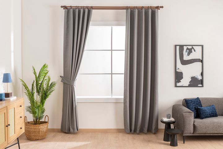Haruna Blackout Curtain Pair, 100 x 250 cm, Grey