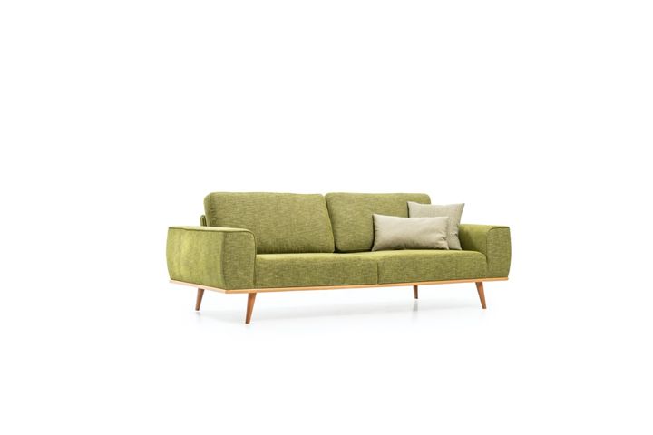 Merina 3-ZitsbankIn Linnen Stof Stof, Groene en Gele