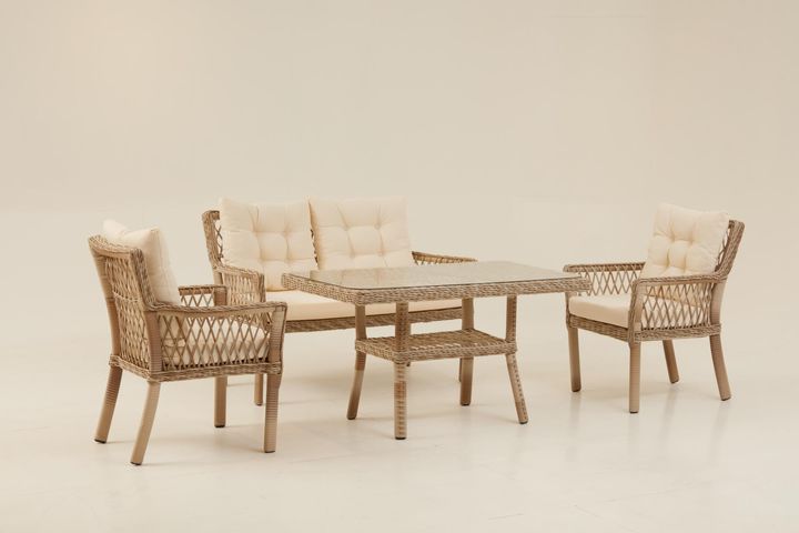Pirus Rattan 2+1+1 Tuinloungeset, Beige
