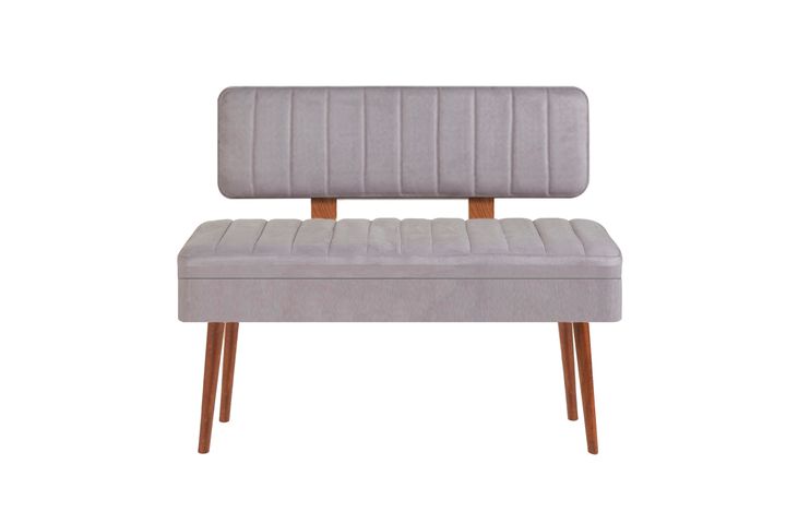 Vina Opbergbank Gestoffeerd, Walnoot & Lichtgrijs