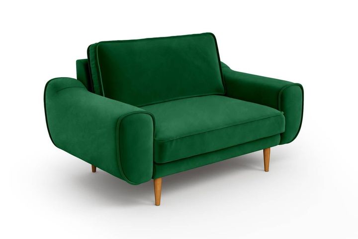 Klem Loveseat In Fluwelen met Houten Poten In Groen Eikhout