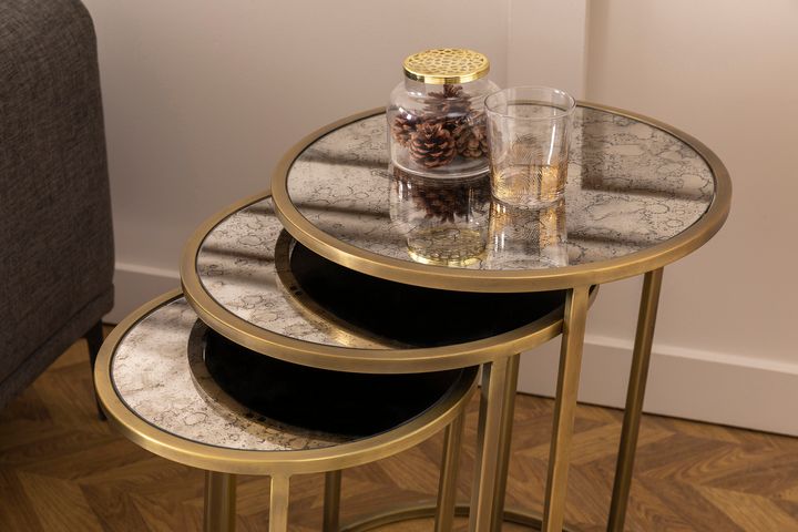 Word Terrazzo Nesting Table, White & Gold