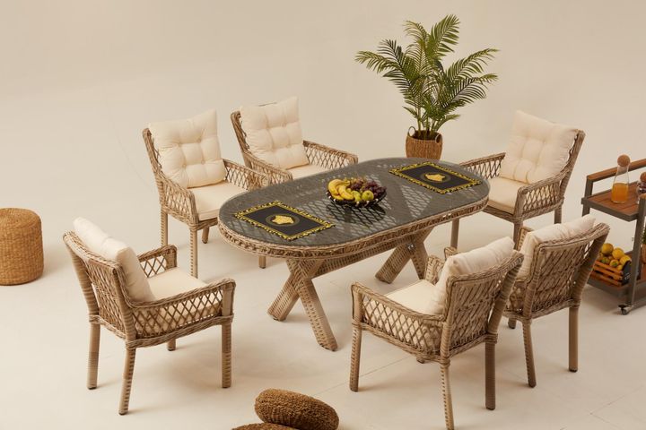 Pirus Rattan Tuinset, 6 Zits, Beige