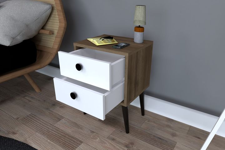 Festa Nachtkastje met 2 Lades, Walnoothout & Wit