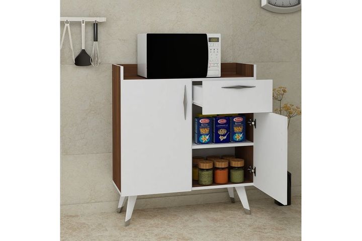 Agata Kitchen Cabinet, White & Walnut