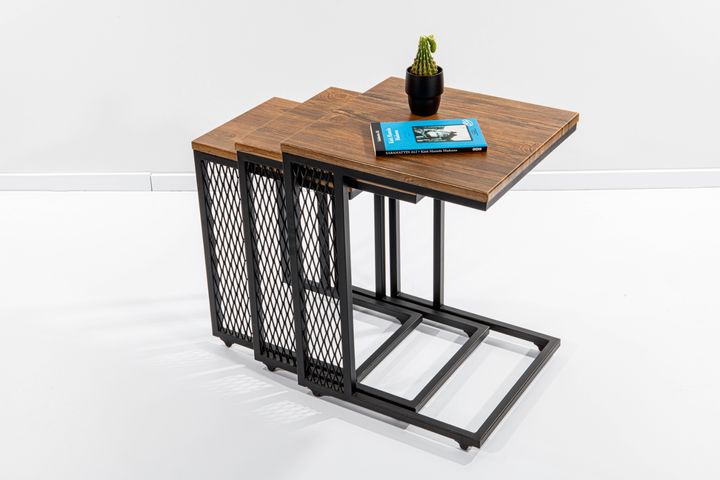 Valencia Bijzettafel Set, 3-Dlg, Antiek Notenhout