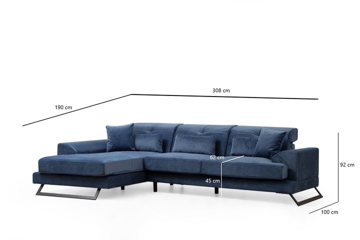 Frido Corner Sofa, Left Chaise, Blue