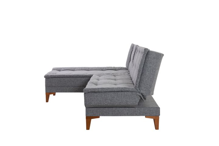 Kelly Hoekbank Links In Linnen Stof, Donkergrijze