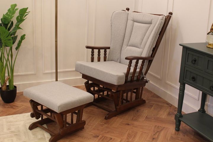 Baroque Schommelstoel, Beige & Walnoot