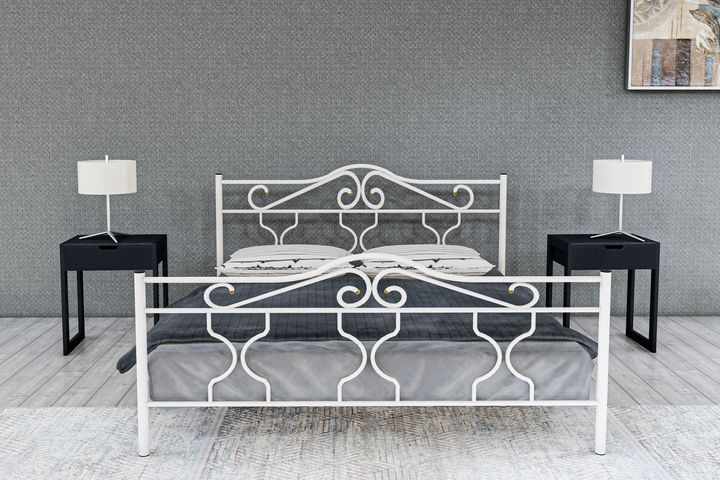 Gold Metalen Bedframe, 140x190 cm, Wit