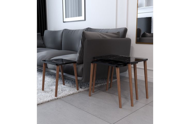 Leitha Zettafels Set met Houten Poten, Zwart Marmer