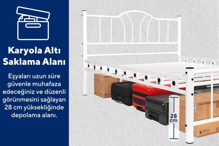 Bella Metalen Bedframe, 140x190 cm, Wit