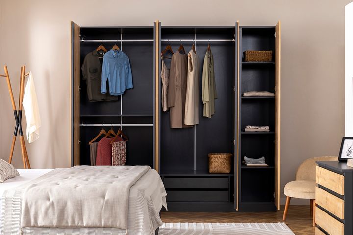 Panna Soft Kledingkast met 5 Deuren, Walnoot en Antraciet