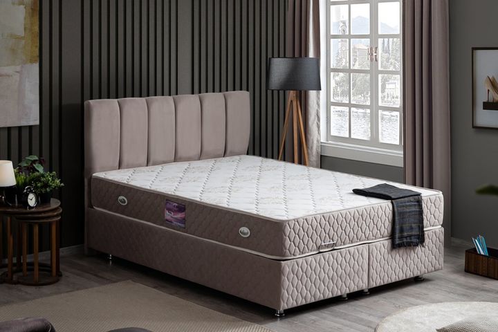 Tetra Box, Hoofdbord En Matras, Grijs, 140X190