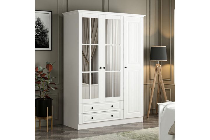 Tideway Kledingkast met 3 Deuren en Spiegel, 210 cm, Wit