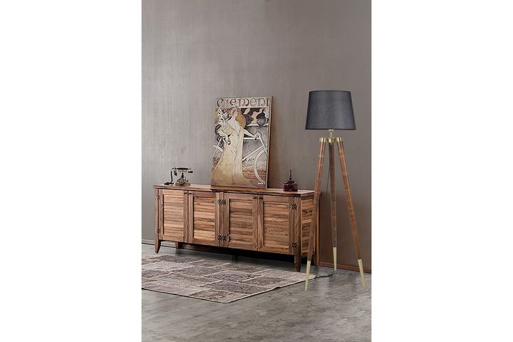 Stil Pyramide Vloerlamp, Zwart en Walnoot
