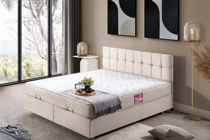Paris Boxspringbed met Hoofdbord, 180x200 cm, Creme