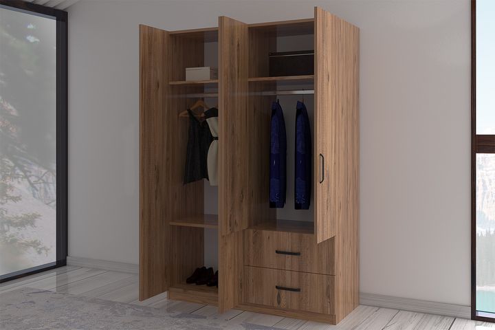 Amica Kledingkast met 4 Deuren & 2 Lades, Walnoot