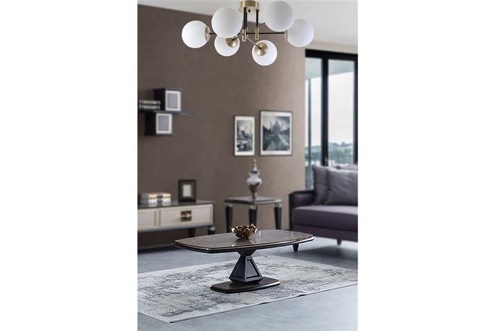 Vollmond Glazen Hanglamp met 6 Lampjes, Mat Goud