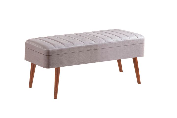 Vina Opbergbank Gestoffeerd, Walnoot & Lichtgrijs