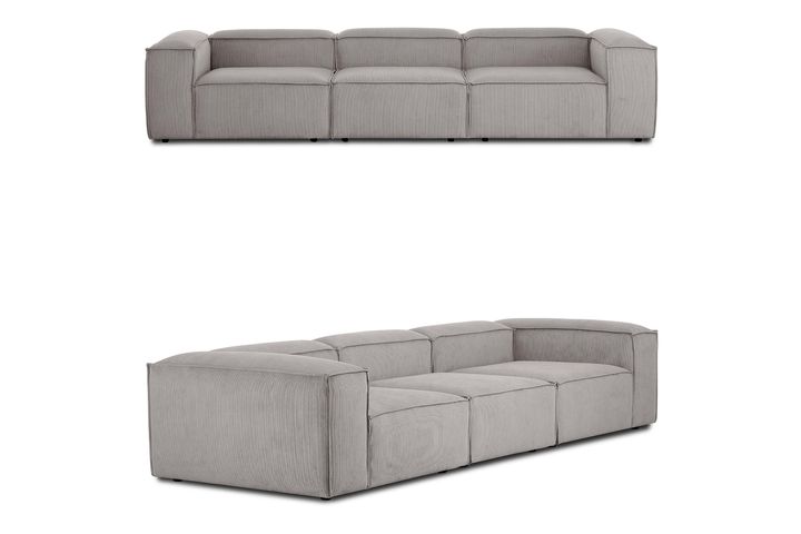 Frid Ruffelfluwelen 3-Zitsbank, Grijs