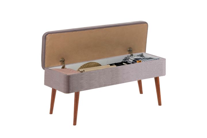 Vina Opbergbank Gestoffeerd, Walnoot & Lichtgrijs