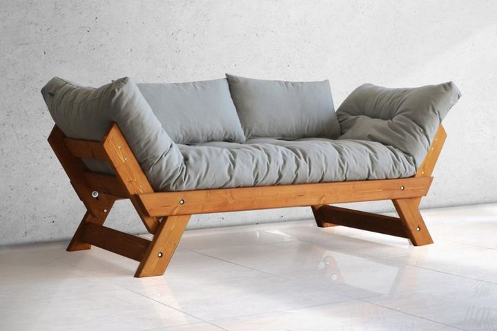 Woodesk Aller 2-Sitzer Sofa aus Massiv, Grau & Naturfarbe