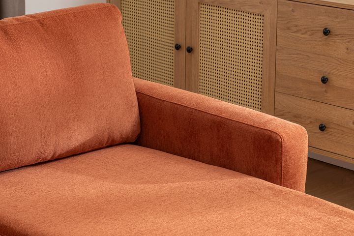 Merlin Mini Hoekbank, Natuurlijke Poten, Dunne Armleuning, Fluwelen , Steenrood