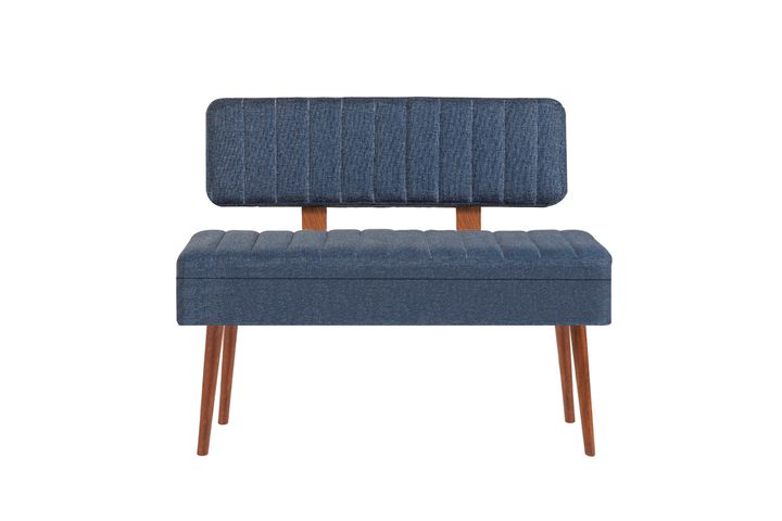 Vina Opbergbank Gestoffeerd, Walnoot & Donkerblauw