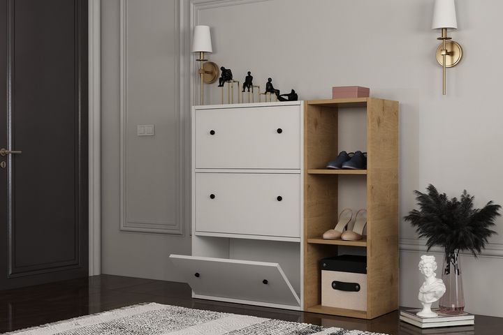 Angel Shoe Cabinet, White & Oak