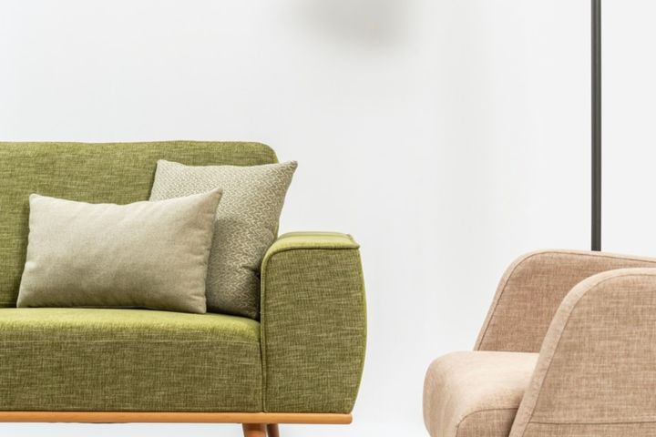 Merina 3-ZitsbankIn Linnen Stof Stof, Groene en Gele
