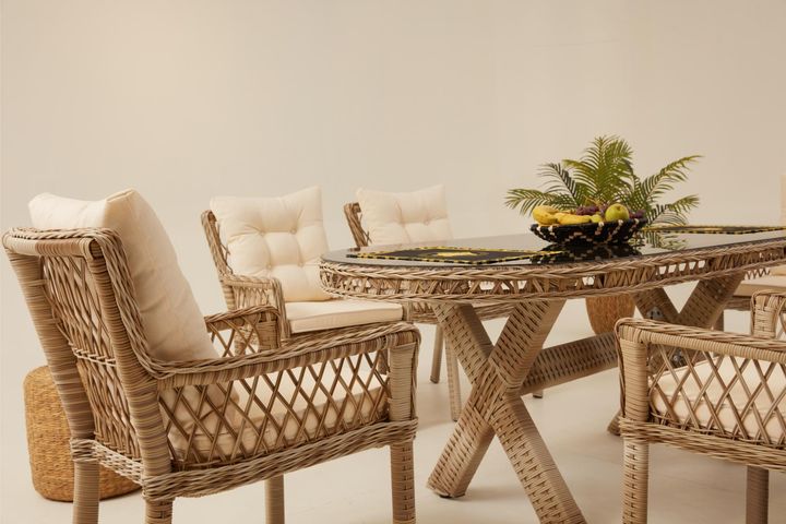Pirus Rattan Tuinset, 6 Zits, Beige