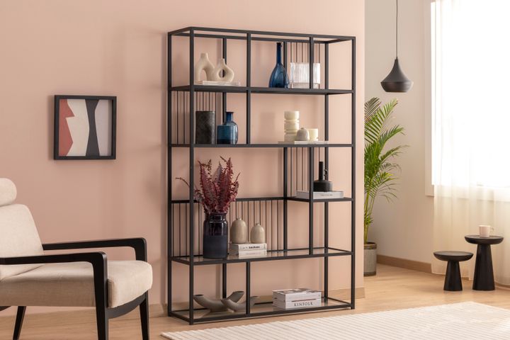 Lola Metalen Boekenkast, Zwart, 120 Cm