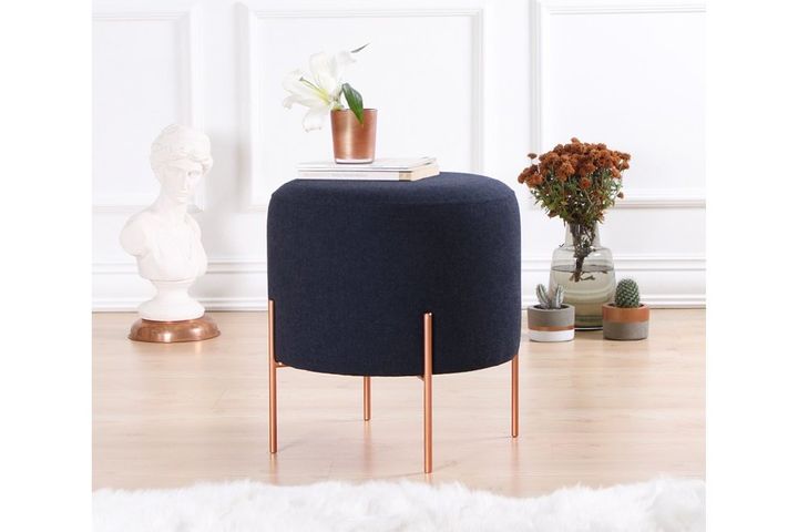 Copper Ronde Poef, Donkerblauw