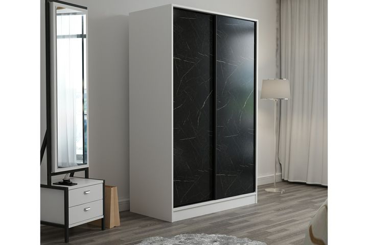 Medway Tideway Kledingkast met Schuifdeuren, 210 cm, Zwart en Wit