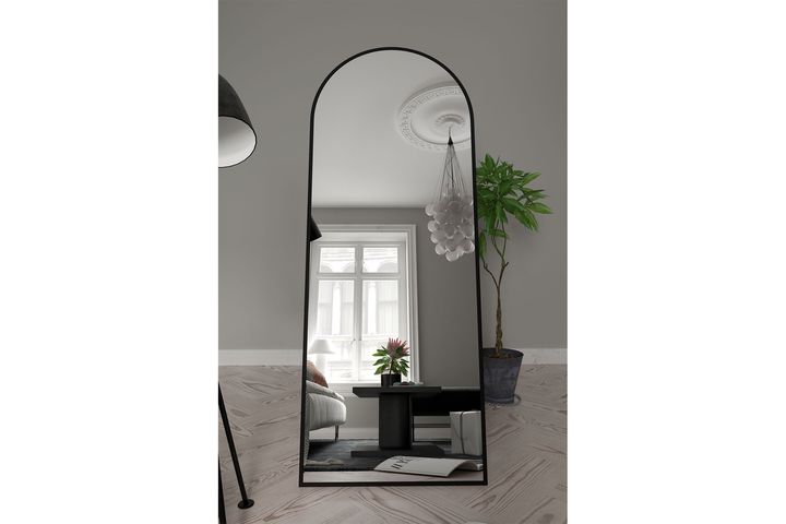 Marsah Ovaler Standspiegel aus Metall, 180x70 cm, Schwarz