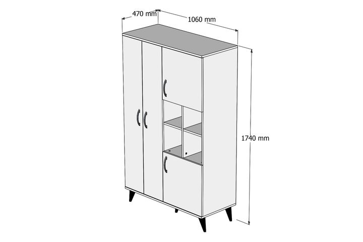 Maxi Multifunctionele Kast, 4 Deuren, Met Ophangplanken, Wit Pijn