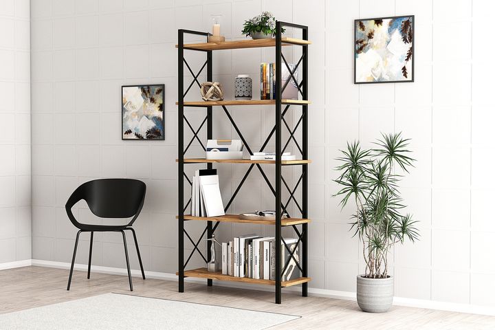 Luxe Metal Bookcase, Walnut