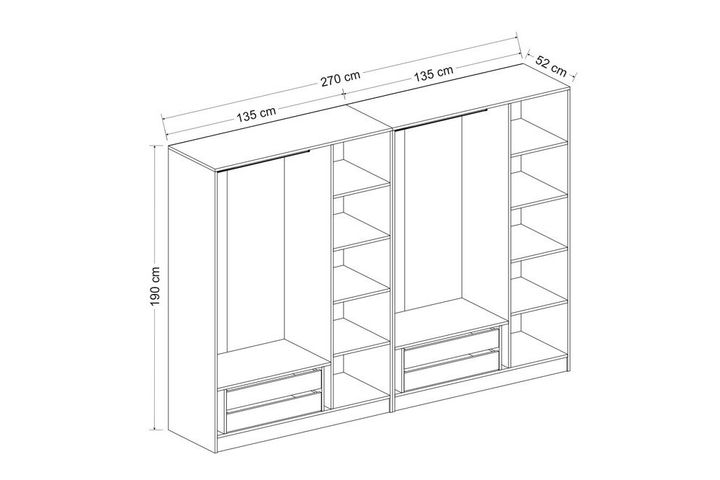 Medway Kledingkast met 6 Deuren, 4 Lades en Spiegel, Wit