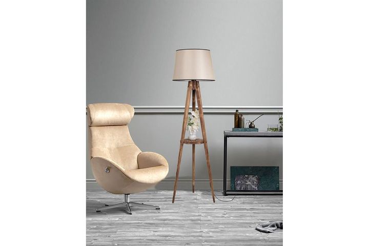 Francesca Houten Vloerlamp met Driepoot & Rek, Bruin & Dennenhout