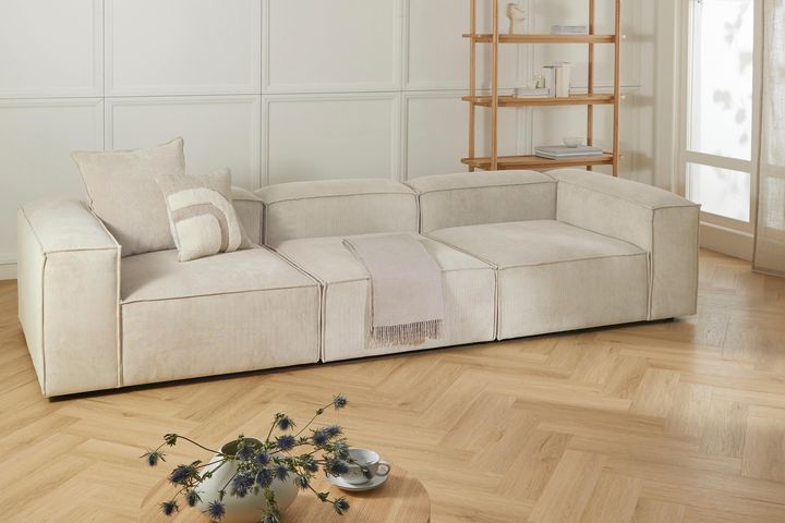 Frid Ruffelfluwelen 3-Zitsbank, Wit