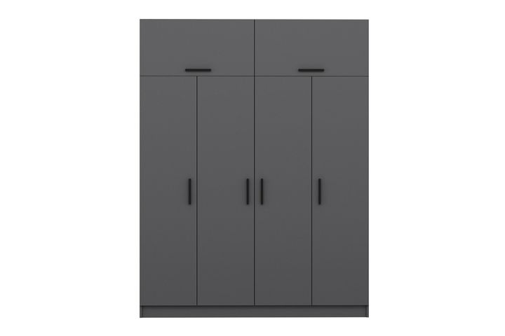 Medway Kledingkast met 4 Deuren en Bovenkast, 210 cm, Antraciet