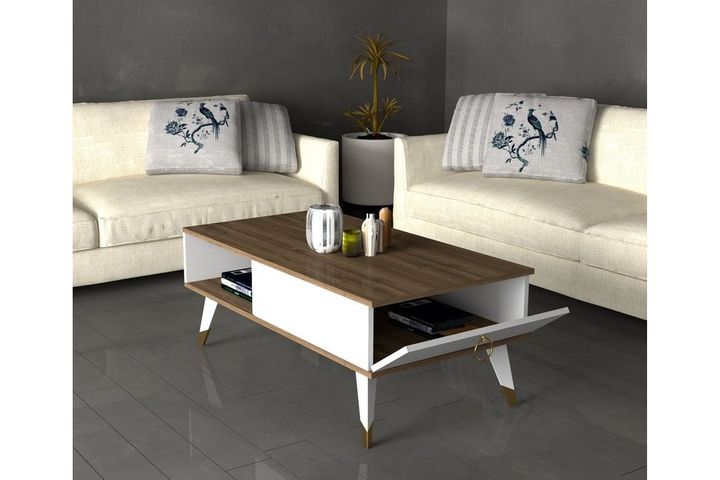 Delux Coffee Table, White & Walnut