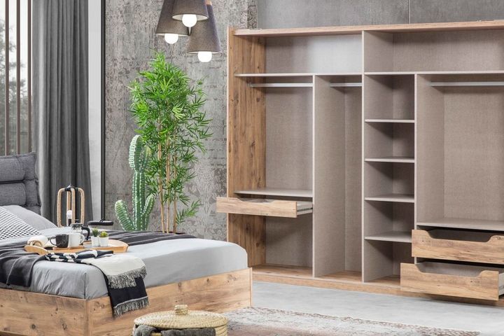 Loft Kledingkast met Schuifdeuren, Notenhout