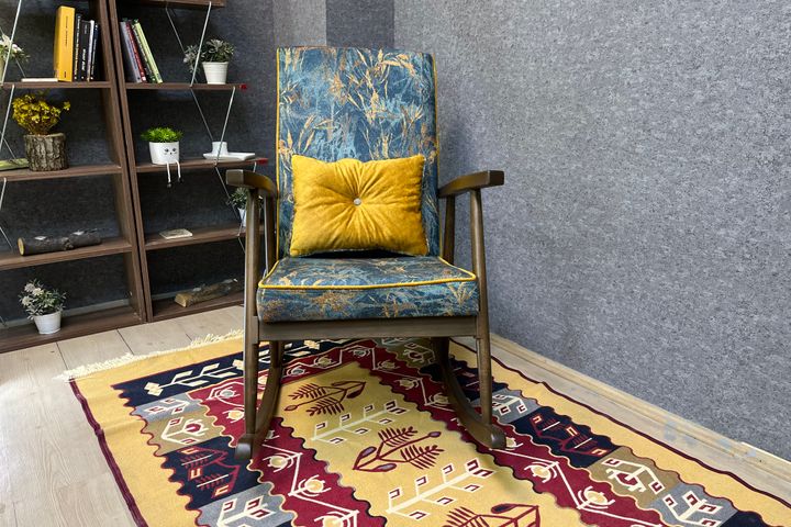 Asedia Trend Ocean Schommelstoel, Blauw & Walnoot