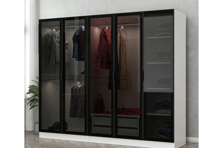 Medway Tideway Kledingkast met 5 Deuren en 2 Lades, 190 cm, Wit en Zwart