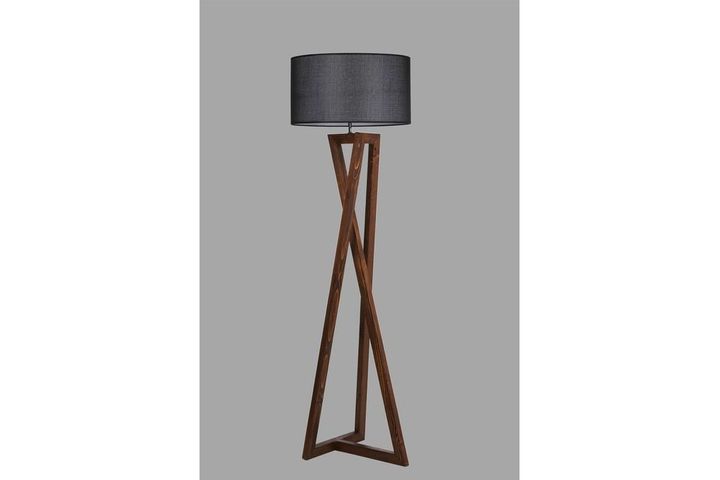 Cara Cilinder Vloerlamp, Walnoot en Zwart