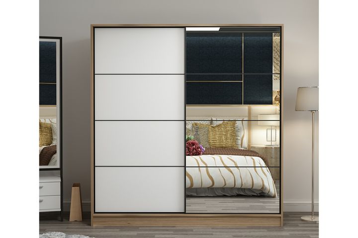 KALE 2 KAPAKLI AYNALI SÜRGÜLÜ DOLAP 180 CM DORE BEYAZ