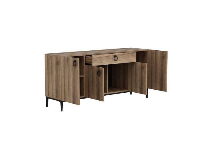 Medway Moon Moderne Dressoir, 160 cm, Goud en Walnoot